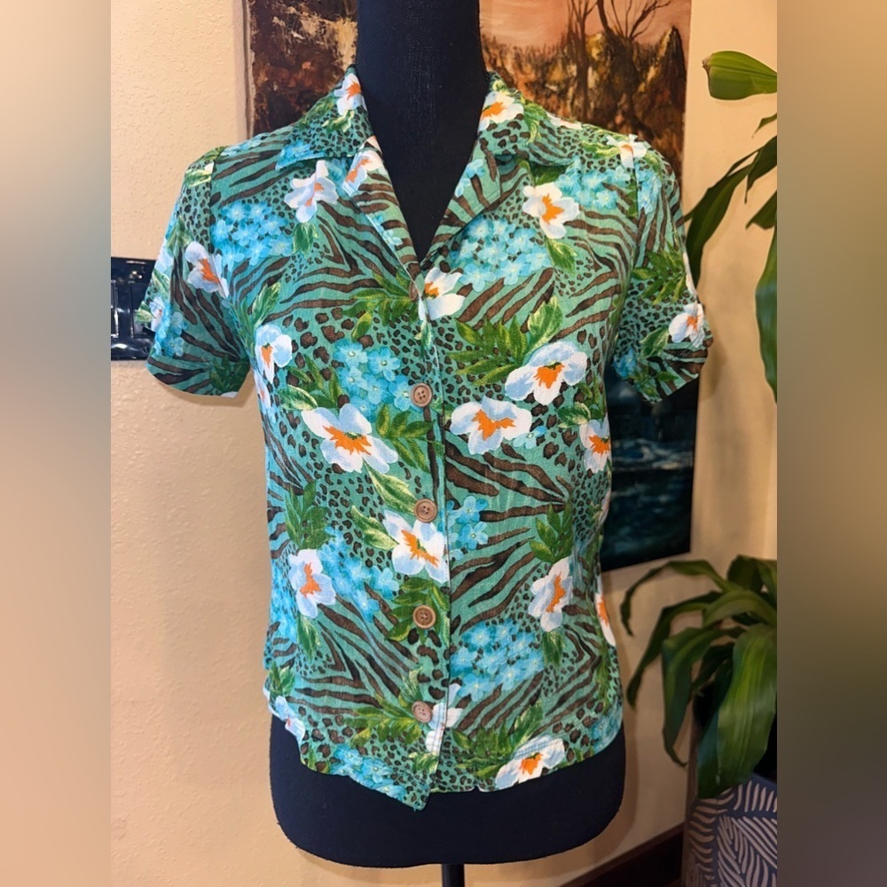 EUC Westbound Women tropical tiki Cotton Shirt/Blouse Sz 6